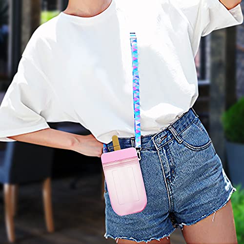Popsicle Water Bottle with Strap, Creative Ice Cream Water Bottle, Cute Water Bottles with Straws, Transparent Water Jug Juice Drinking Cup Suitable for Camping Sports Shopping Kids School(Pink)