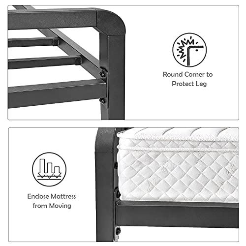 JOM Queen Bed Frame with Headboard and Storage No Box Spring Needed Metal-Wood Platform Bedframe Size Black 14 Inch High