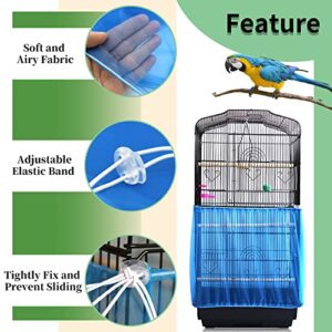 Daoeny 2Pcs Universal Bird Cage Cover, Adjustable Seed Feather Catcher, Soft Airy Nylon Mesh Parrot Net, Birdcage Cover Skirt Sheer Guard for Round Square Cages (Green+ Blue)