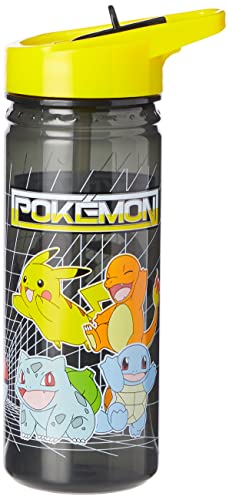 Pokemon Plastic Drinking BPA Free Water Bottle with Removable Straw, Pikachu Print, Leakproof Lid, Reusable, Lightweight, Durable Perfect for Kids & Adults-600ml, Multi, One Size