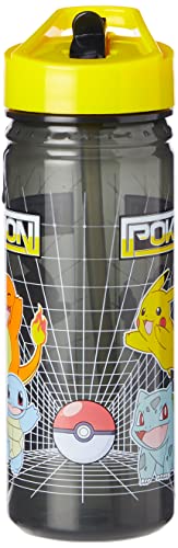 Pokemon Plastic Drinking BPA Free Water Bottle with Removable Straw, Pikachu Print, Leakproof Lid, Reusable, Lightweight, Durable Perfect for Kids & Adults-600ml, Multi, One Size