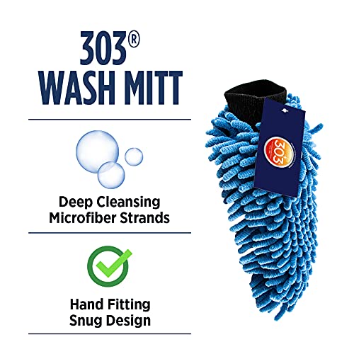 303 Car Wash Mitt - Ultra Absorbent Microfiber - Lint and Scratch Free Design - Hand Fitting, Snug Design with Elastic Cuff - Washable to Reuse, 1 Pack (39011)