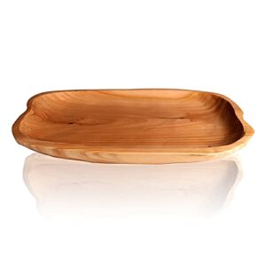 deziwood wooden tray for decor, rustic wood decorative tray, unique handmade wood serving platter tray plate, large wooden fruit tray for snack appetizer display (15.7"x11.4")