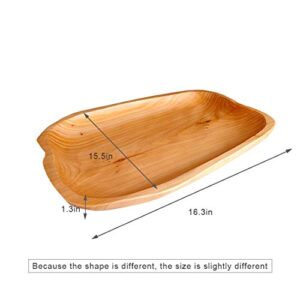 DeziWood Wooden Tray for Decor, Rustic Wood Decorative Tray, Unique Handmade Wood Serving Platter Tray Plate, Large Wooden Fruit Tray for Snack Appetizer Display (15.7"x11.4")