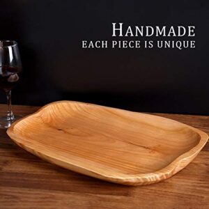 DeziWood Wooden Tray for Decor, Rustic Wood Decorative Tray, Unique Handmade Wood Serving Platter Tray Plate, Large Wooden Fruit Tray for Snack Appetizer Display (15.7"x11.4")