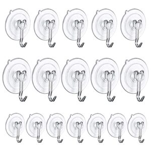 dsmy 17 pack suction hooks, clear suction cups with metal hooks heavy duty removable suction cups for kitchen bathroom shower wall window glass door