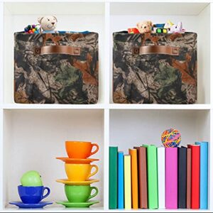 Vintage Forest Tree Camouflage Storage Bin with Handle Collapsible Canvas Storage Basket Bag Cube Organizer for Bedroom Home Office Closet Shelve Clothes Toy,2PCS