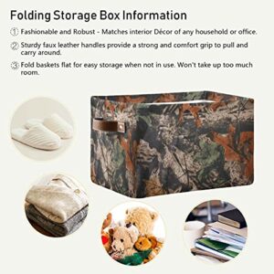 Vintage Forest Tree Camouflage Storage Bin with Handle Collapsible Canvas Storage Basket Bag Cube Organizer for Bedroom Home Office Closet Shelve Clothes Toy,2PCS