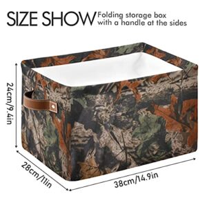 Vintage Forest Tree Camouflage Storage Bin with Handle Collapsible Canvas Storage Basket Bag Cube Organizer for Bedroom Home Office Closet Shelve Clothes Toy,2PCS