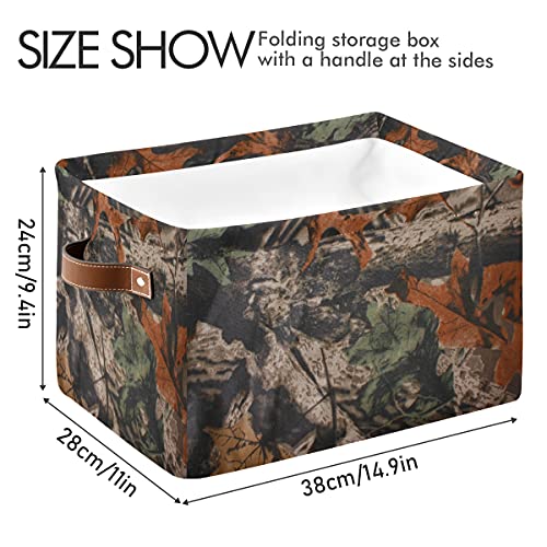 Vintage Forest Tree Camouflage Storage Bin with Handle Collapsible Canvas Storage Basket Bag Cube Organizer for Bedroom Home Office Closet Shelve Clothes Toy,2PCS