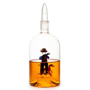 wine & whiskey decanter, hunters gifts, hunter with dog - 750ml decanter bourbon scotch unique gift for him - gamebirds game - hunter's cowboy decanter, western style decanter, gift glassware