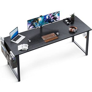 odk 63 inch super large computer writing desk gaming sturdy home office desk, work desk with a storage bag and headphone hook, black