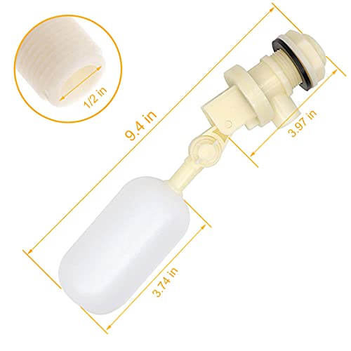 1/2" Water Float Valve Stable Water Float Ball Valve Shut Off Plastic Float Valve Stainless Steel Automatic Waterer Fill Feed Tank Horse Cattle Goat Sheep Pig Dog Float Valve Farm Supplies 2 Pack