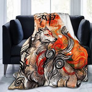 throw blanket okami amaterasu ultra-soft micro fleece blanket for couch sofa bed living room 60"x50"