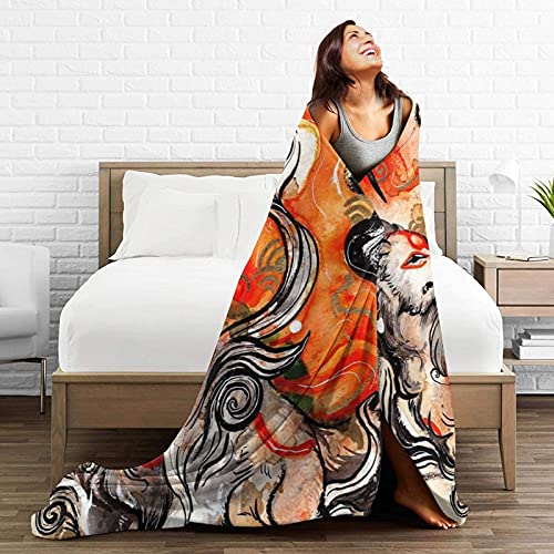 Throw Blanket Okami Amaterasu Ultra-Soft Micro Fleece Blanket for Couch Sofa Bed Living Room 60"X50"