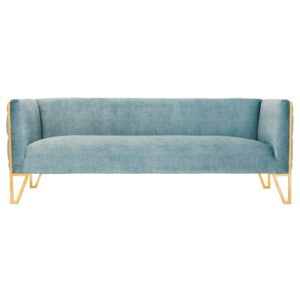 manhattan comfort vector mid century modern velvet upholstered living room loveseat, 81.5", ocean blue
