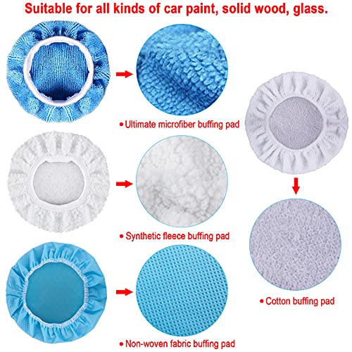 SIQUK 24 Packs Polishing Bonnet Pads (7 to 8 Inches) Including 12 Packs Microfiber Car Polishing Bonnet 4 Packs Waxing Bonnet 6 Packs Non-Woven Buffing pad and 2 Packs Cotton Bonnet for Car Polisher