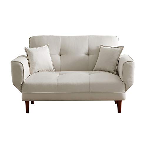 LTT Futon Sofa Bed, Futon Couch, Folding Sofa Bed Dual-Purpose Multi-Functional Relax Lounge Sofa Bed Sleeper with 2 Pillows Beige Fabric