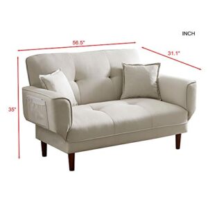 LTT Futon Sofa Bed, Futon Couch, Folding Sofa Bed Dual-Purpose Multi-Functional Relax Lounge Sofa Bed Sleeper with 2 Pillows Beige Fabric