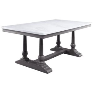 acme furniture marble rectangular dining table, white/gray oak