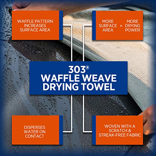 303 Products Waffle Weave Drying Towel - Premium and Ultra Absorbent - Safely Dries Paint Without Scratching - Perfect for Use After Car Wash, 1 Pack (39015)