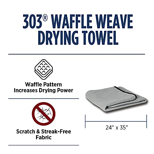 303 Products Waffle Weave Drying Towel - Premium and Ultra Absorbent - Safely Dries Paint Without Scratching - Perfect for Use After Car Wash, 1 Pack (39015)