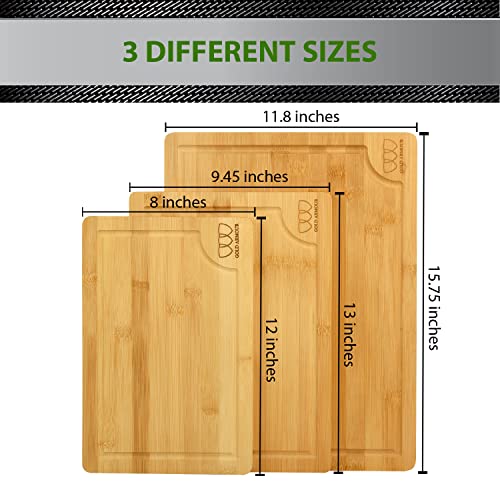Gold Armour Bamboo Cutting Board, (Set of 3) Kitchen Chopping Boards for Meat Cheese and Vegetables, Heavy Duty Butcher Block