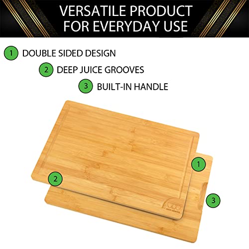 Gold Armour Bamboo Cutting Board, (Set of 3) Kitchen Chopping Boards for Meat Cheese and Vegetables, Heavy Duty Butcher Block