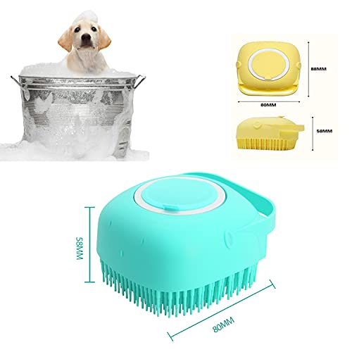 ELEGX Pet Grooming Bath Massage Brush with Soap and Shampoo Dispenser Soft Silicone Bristle for Long Short Haired Dogs Cats Shower (Blue)