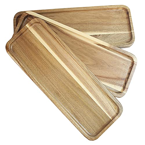 3 Pack Acacia Wooden Rectangular Serving Tray, Farmhouse Platter, Dessert Appetizer Plates, Salad Plates,for Fruit, Cookie, Platter, Bread Vegetable, Food