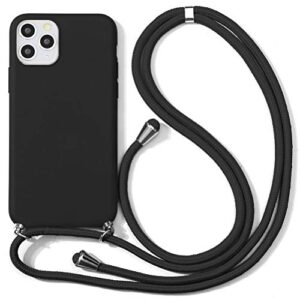 eouine crossbody case for samsung galaxy a02s [6.5"] - neck cord lanyard strap with samsung a02s case - anti-scratch black silicone tpu adjustable necklace strap - black