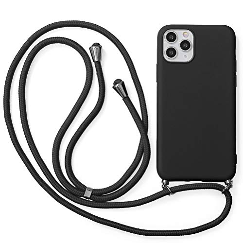 Eouine Crossbody Case for Samsung Galaxy A02s [6.5"] - Neck Cord Lanyard Strap with Samsung A02s Case - Anti-Scratch Black Silicone TPU Adjustable Necklace Strap - Black