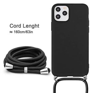 Eouine Crossbody Case for Samsung Galaxy A02s [6.5"] - Neck Cord Lanyard Strap with Samsung A02s Case - Anti-Scratch Black Silicone TPU Adjustable Necklace Strap - Black