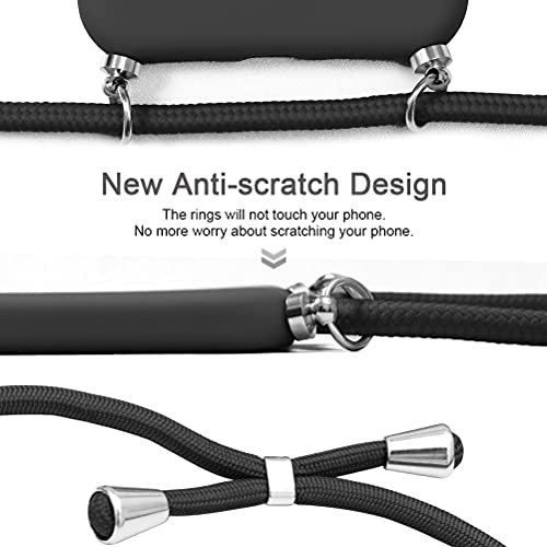 Eouine Crossbody Case for Samsung Galaxy A02s [6.5"] - Neck Cord Lanyard Strap with Samsung A02s Case - Anti-Scratch Black Silicone TPU Adjustable Necklace Strap - Black