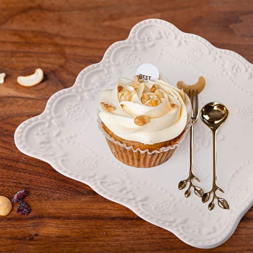 Tebery 2 Pack 3-Tier White Ceramic Embossed Dessert Cake Tower Stand with Gold Carry Handle, Cupcake Stand Serving Trays, Porcelain Party Food Server Display Holder