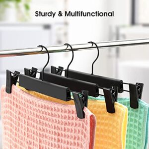 GUANJUNE 10 Pack Clothes Pants Hangers, Space-Saving Skirt Holders with 360 ° Swivel Hooks, Adjustable Clips, Trouser Hangers, Clothes Coat Garment Jeans Hangers, Black