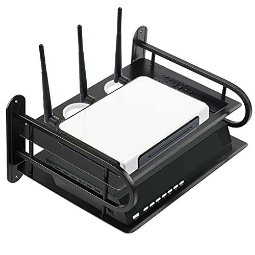 Z-COLOR Black Metal Double Wireless WiFi Router Storage Box / TV Set Box Shelf Wall Hanging Plug Board Bracket Cable Storage Organizer (Small)