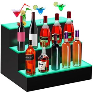 vevor led lighted liquor bottle display shelf, 16-inch led bar shelves for liquor, 3-step lighted liquor bottle shelf for home/commercial bar, acrylic lighted bottle display with remote & app control