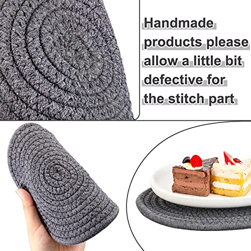 6 Pieces Pot Trivets Large Braided Woven Trivet Coaster, Cotton Thread Weave Cup Coaster Hot Pot Dish Trivet Pad Mat for Kitchen Cooking Supplies (Gray, Dark Gray, White Gray,7 Inch and 9 Inch)