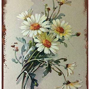 Vintage Tin Sign Flowers White Daisy with Dew Drop Metal Sign Retro Wall Decor for Home Cafes Office Store Pubs Club Sign Gift 12 X 8 INCH Plaque Tin Sign