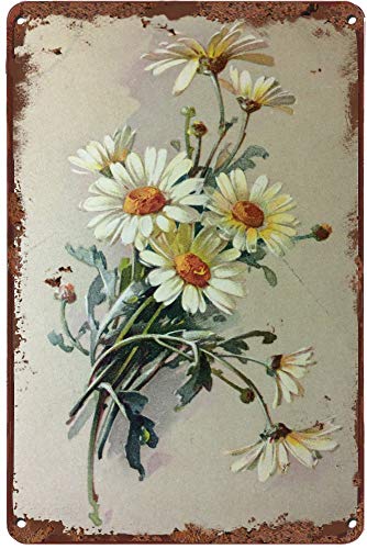 Vintage Tin Sign Flowers White Daisy with Dew Drop Metal Sign Retro Wall Decor for Home Cafes Office Store Pubs Club Sign Gift 12 X 8 INCH Plaque Tin Sign