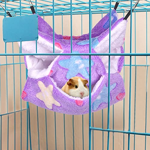 Petmolico Ferret Hammock Bed, Small Pets Warm Plush Three Tier Hanging Cage Hammock Hideout Ferret Accessories for Hamster Guinea Pig Rat Sugar Glider, Purple Star