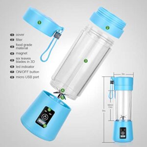 Dr.me Portable Blender, Personal Mixer Fruit Rechargeable with USB, Mini Blender for Smoothie, Fruit Juice, 380ml, Six 3D Blades for Great Mixing