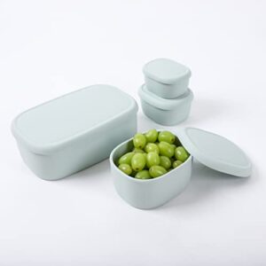 BLUE GINKGO Nesting Silicone Containers - Set of 3 Hard-Shell Silicone Food Storage Containers | BPA Free, Airtight, Dishwasher and Freezer Safe (6.7oz, 10oz, 20oz) - Green