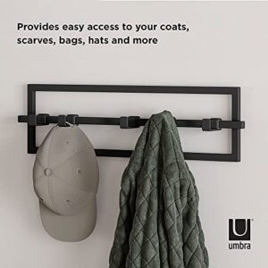 Umbra Cubiko Wall Mounted Modern, Sleek, Space-Saving Hanger with Retractable Hooks to Hang Coats, Scarves, Purses and More, 5, Black