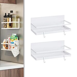 gerguirry magnetic spice racks white, magnetic shelves for refrigerator kitchen shelf organizers and storage with 4 removable hooks easy to install（2 pack