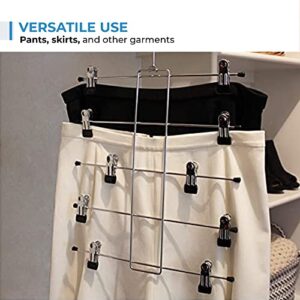 USTECH 5 Tier Clothes Hanger with Clips | Metal Closet Organizer with Non-Slip Rubber Tip | Space-Saving Pant and Scarf Hangers | Ideal for Clothes Storage, Dorm Room & Closet Organization | Pack of 3