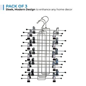 USTECH 5 Tier Clothes Hanger with Clips | Metal Closet Organizer with Non-Slip Rubber Tip | Space-Saving Pant and Scarf Hangers | Ideal for Clothes Storage, Dorm Room & Closet Organization | Pack of 3