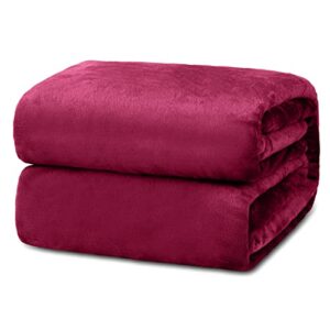 hannah linen queen fleece blanket - super soft plush throw blanket for bed - warm & cozy large microfiber throw blanket for sofa & couch (90 x 90, red)