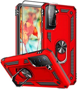 sunremex samsung s21 fe case [not fit samsung s21 phone ] galaxy s21 fe case with tempered glass screen protector,kickstand [military grade] protective cover for samsung galaxy s21 fe (red)
